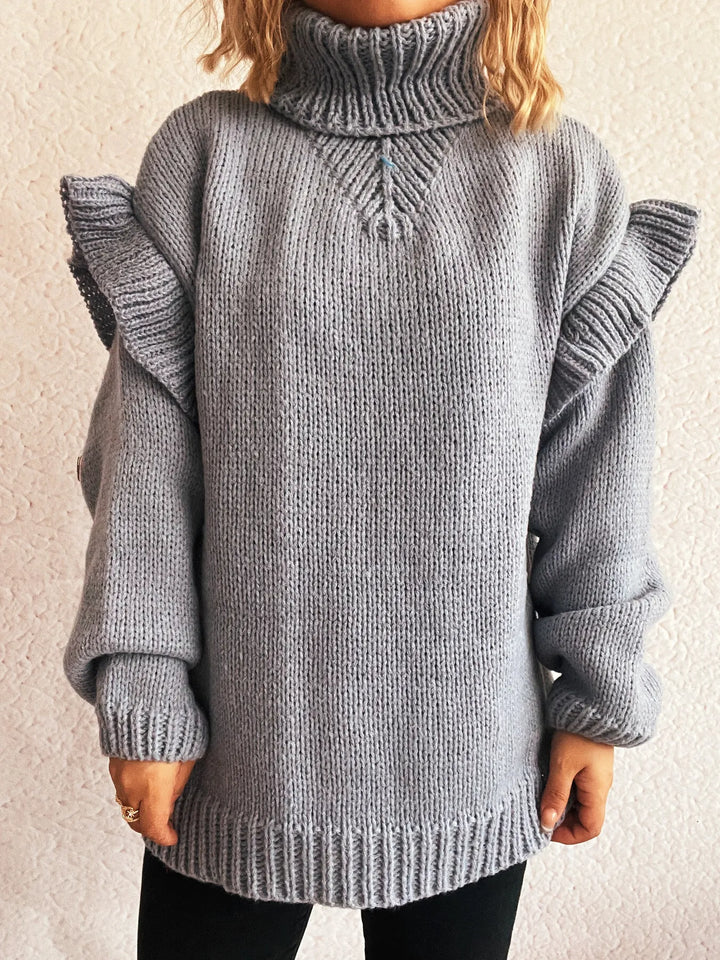 Ruffled Turtleneck Long Sleeve Sweater