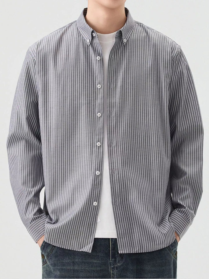 Men's Full Size Casual Striped Button-Down Shirt Plus Size