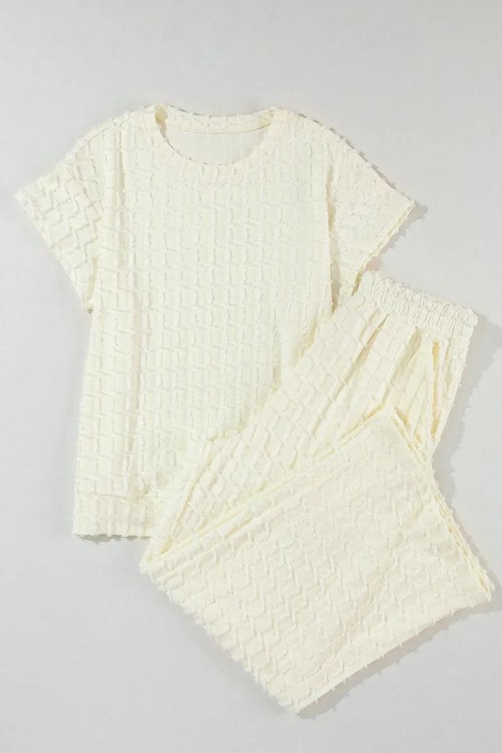 Textured Round Neck Top and Pants Set