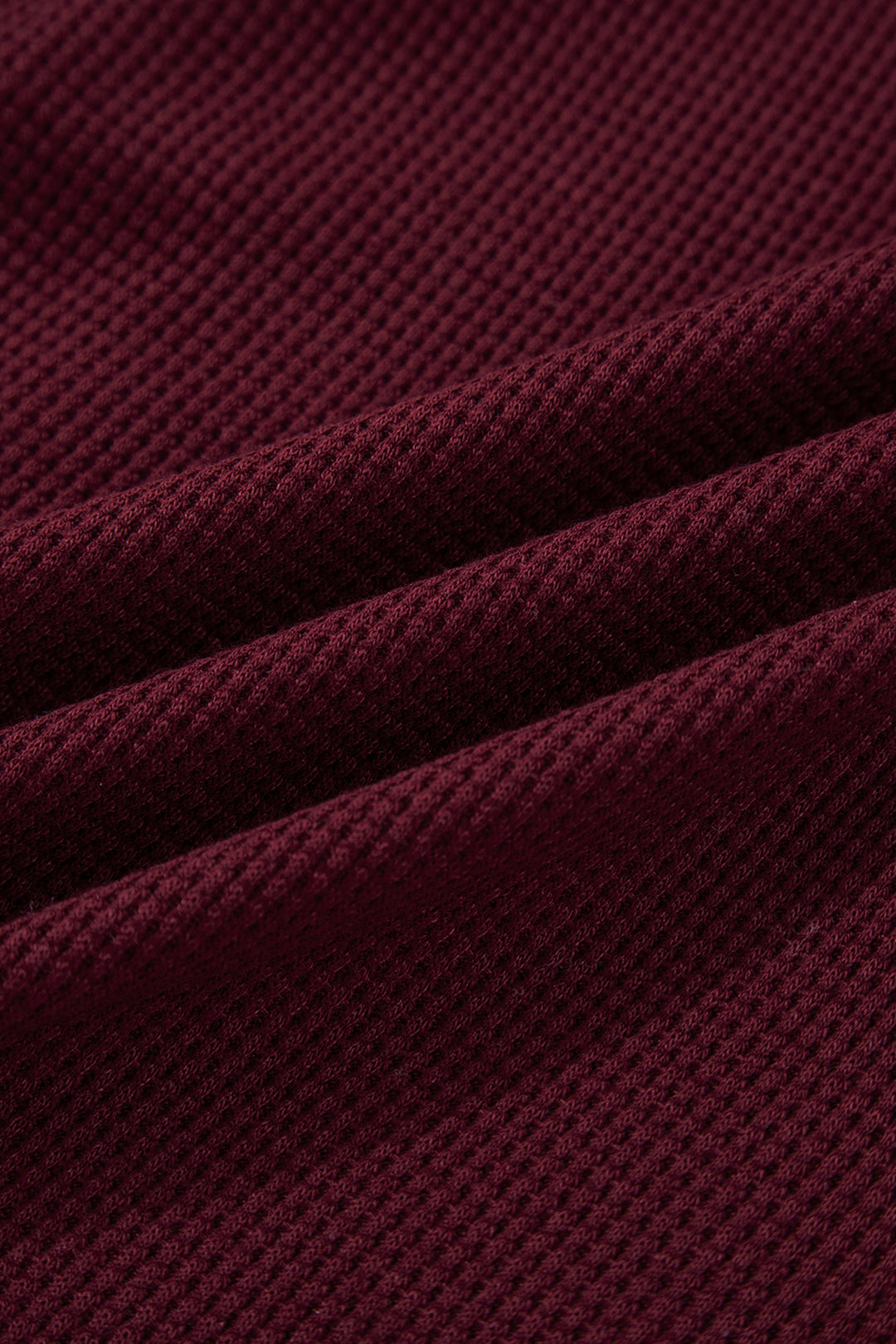 Burgundy Waffle Splicing Zip Up Front Button Hooded Jacket