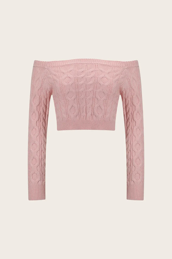 Cable-Knit Off-Shoulder Long Sleeve Sweater