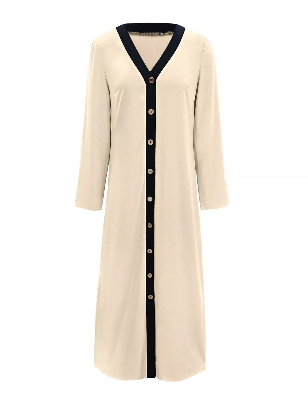 Contrast Trim Button-Down Midi Dress