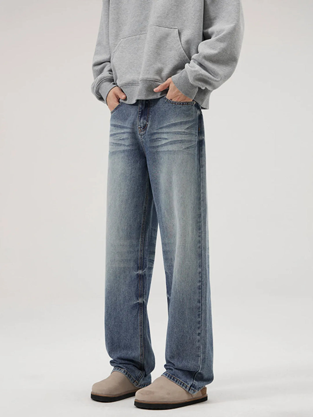 Men's Full Size Vintage Washed Wide Leg Relaxed Fit Jeans Plus Size