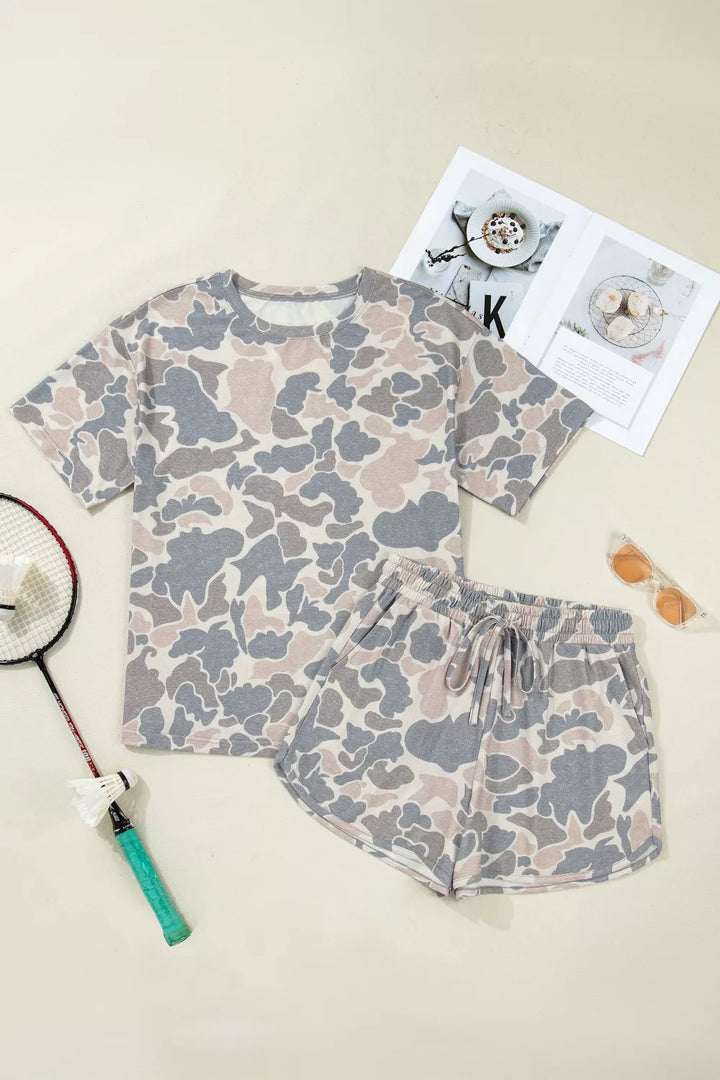 Casual Camo Print T-Shirt & Shorts Set