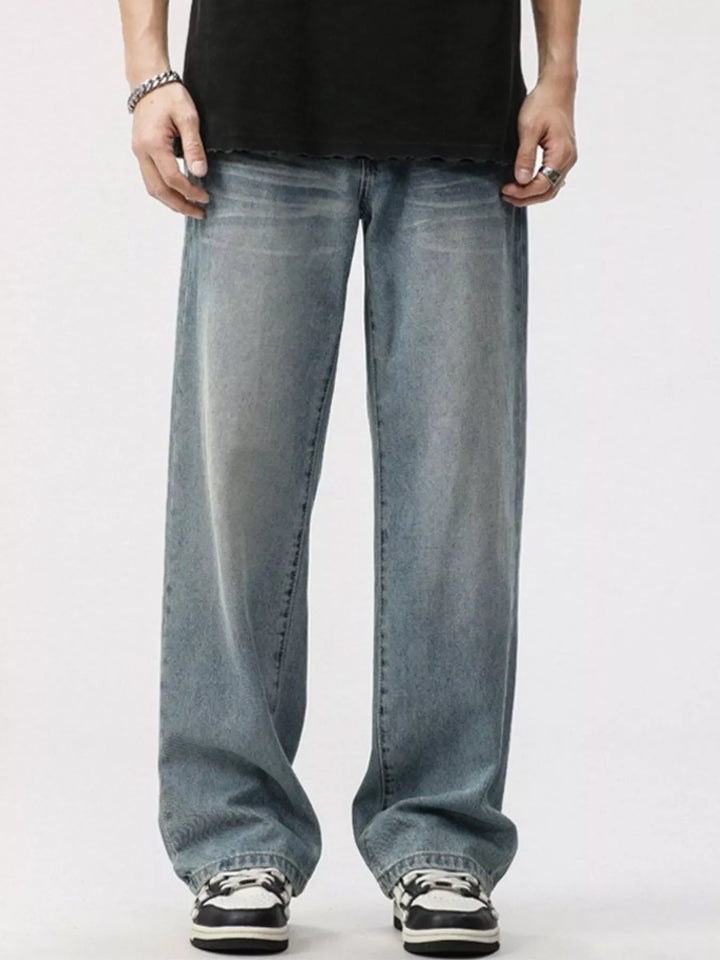 Men's Washed Wide Leg Jeans