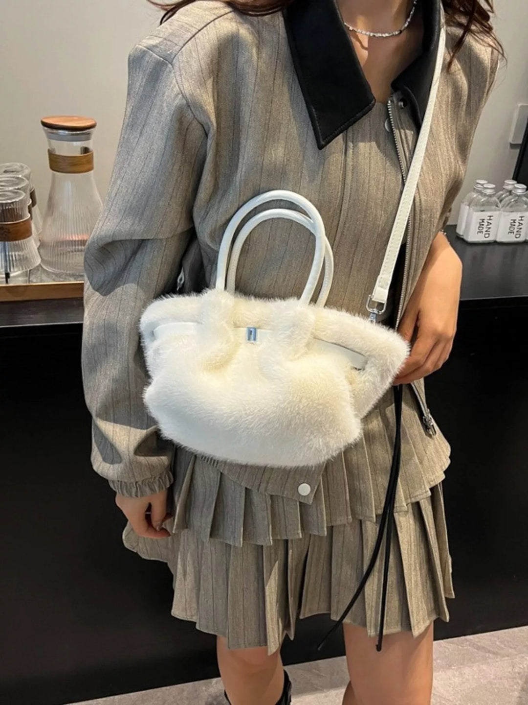 Fluffy Crossbody Bag with Buckle Detail