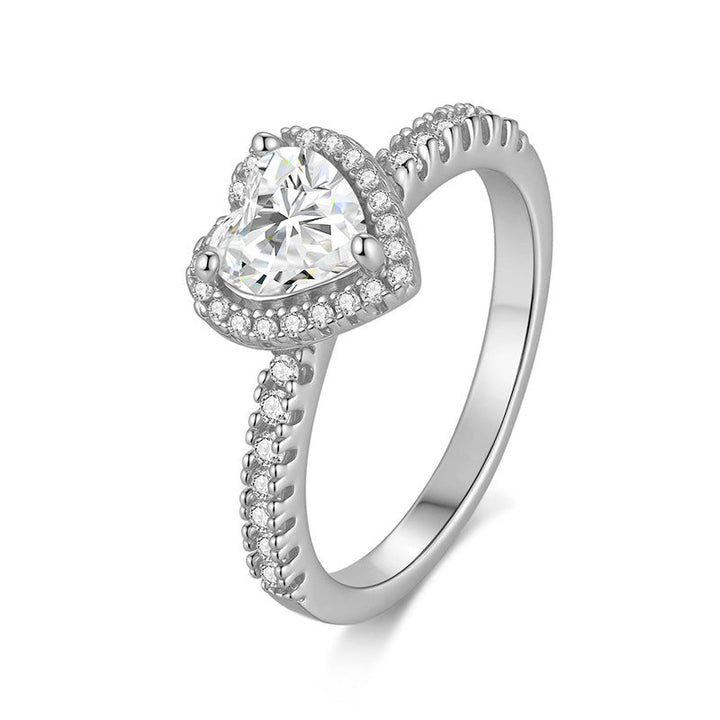 Love-Heart Moissanite 925 Silver Platinum-Plated Ring For Women