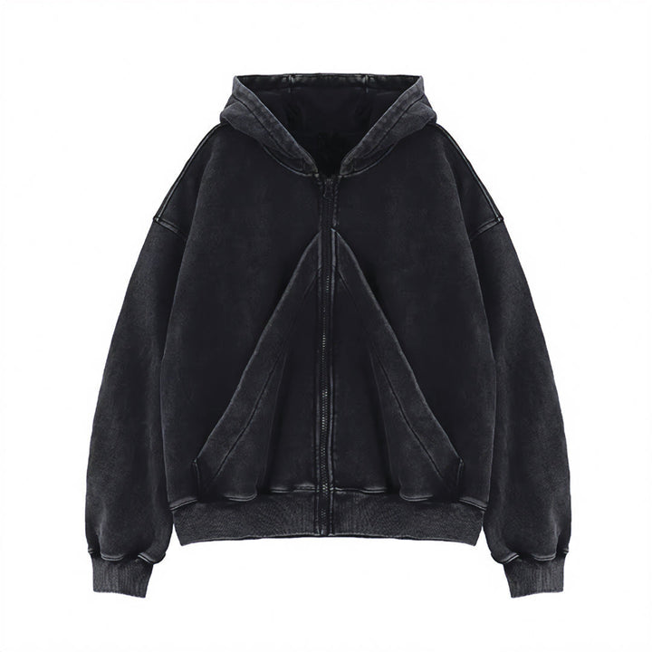 American-style Vintage Washed-and-distressed Cardigan Zip-up Hoodie