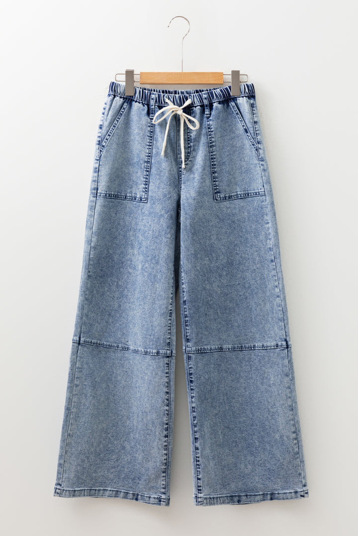 Ashleigh Blue Acid Wash Exposed Seam Drawstring Elastic Waistband Jeans