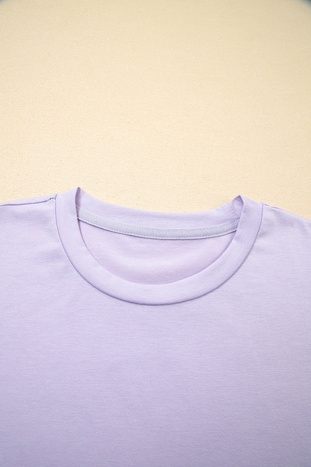 Orchid Petal Casual Plain Crew Neck Tee