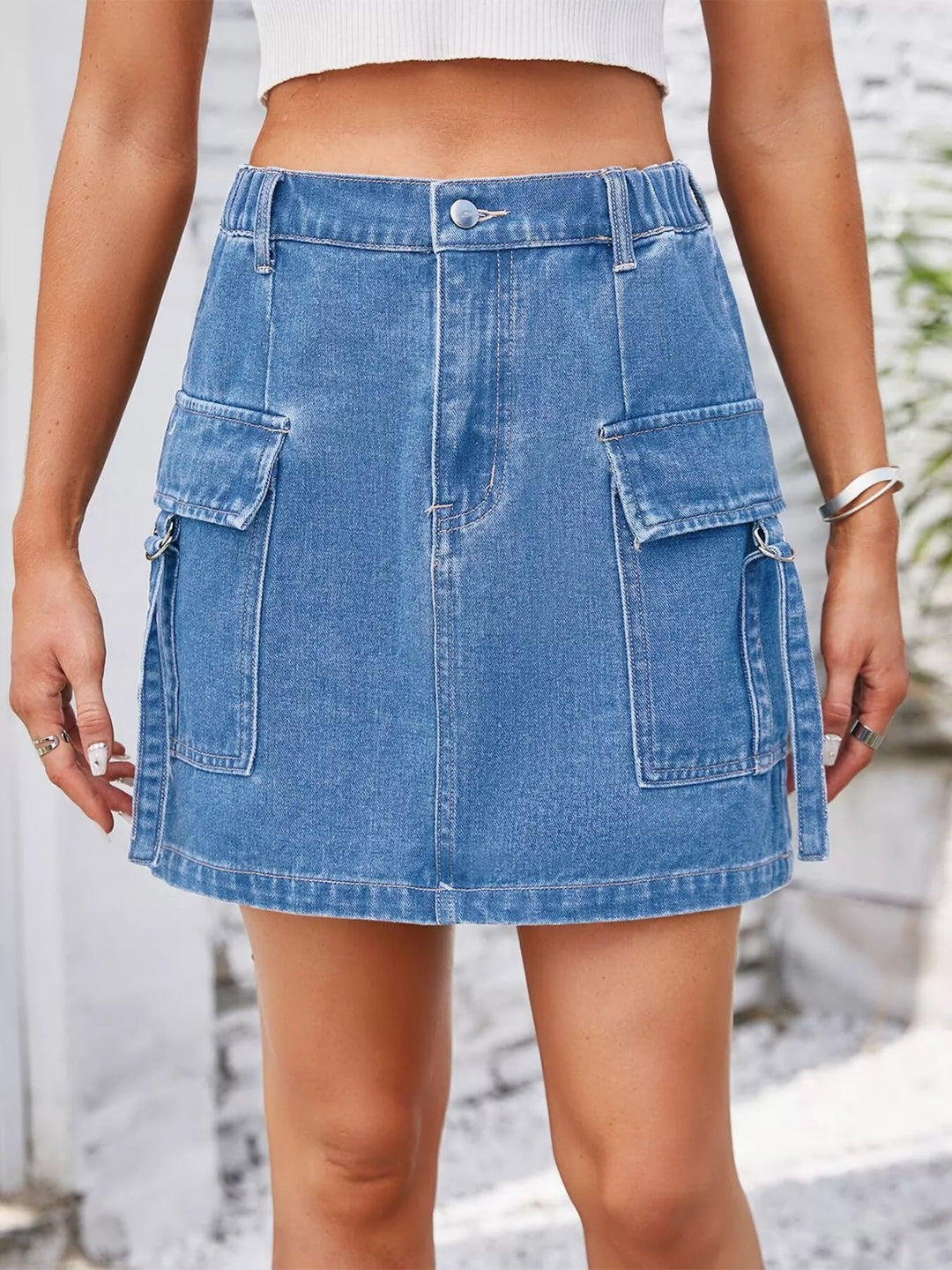 Casual Cargo Denim Skirt
