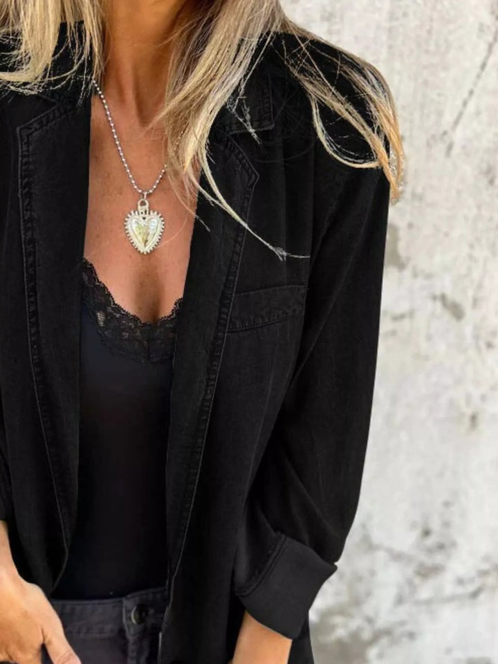 Full Size Button Down Denim Blazer Plus Size