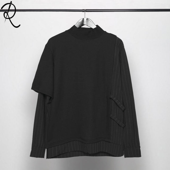 Autumn Dark Port-style Asymmetrical Striped Patchwork Faux Two-piece