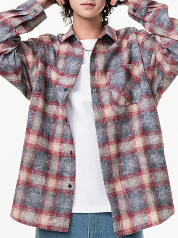 Men's Plus Size Plaid Button Up Long Sleeve Shirt