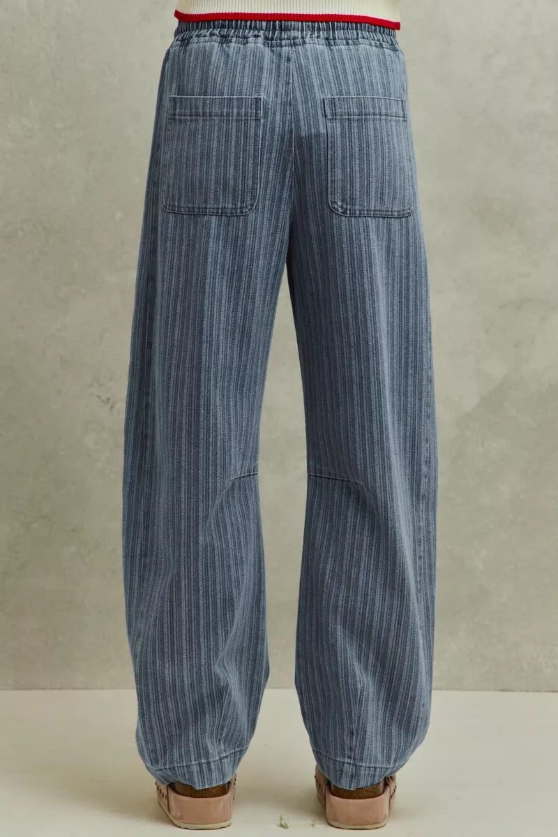 SO ME Stripe Denim Barrel Jeans Drawstring Waistband