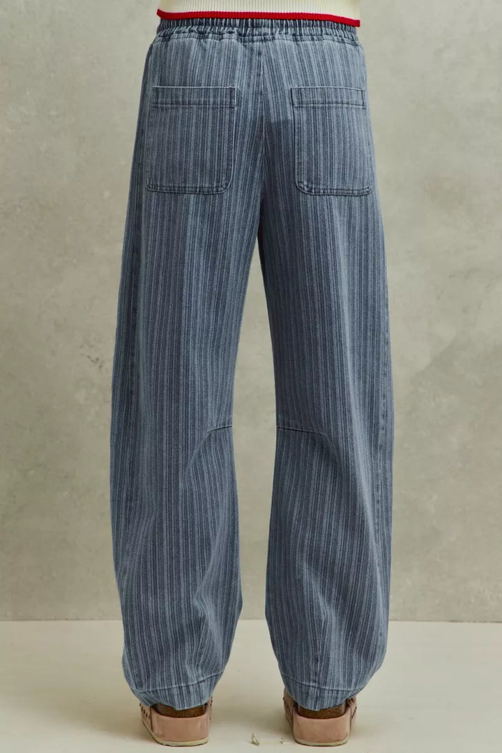 SO ME Stripe Denim Barrel Jeans Drawstring Waistband