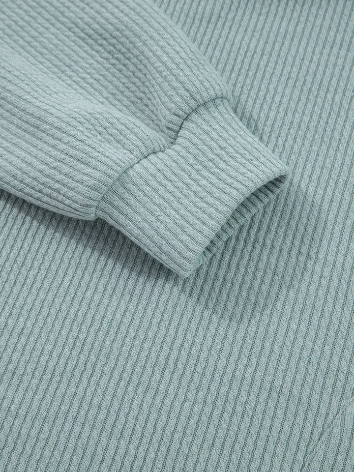 Ribbed Drop Shoulder Knit Hoodie