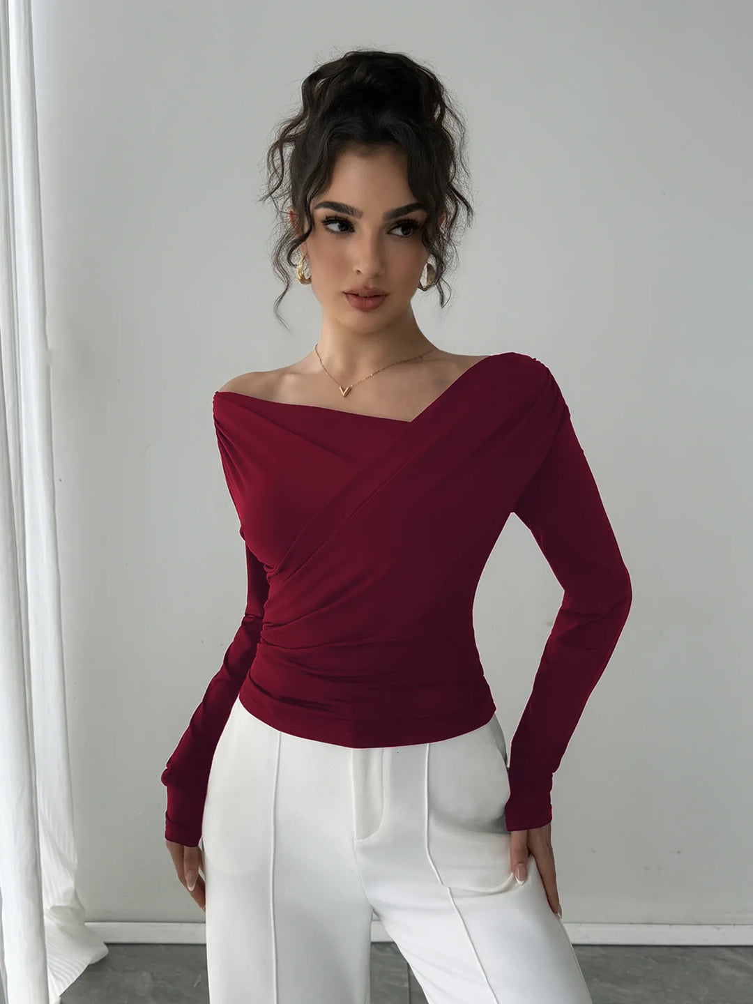Asymmetrical Long Sleeve Blouse