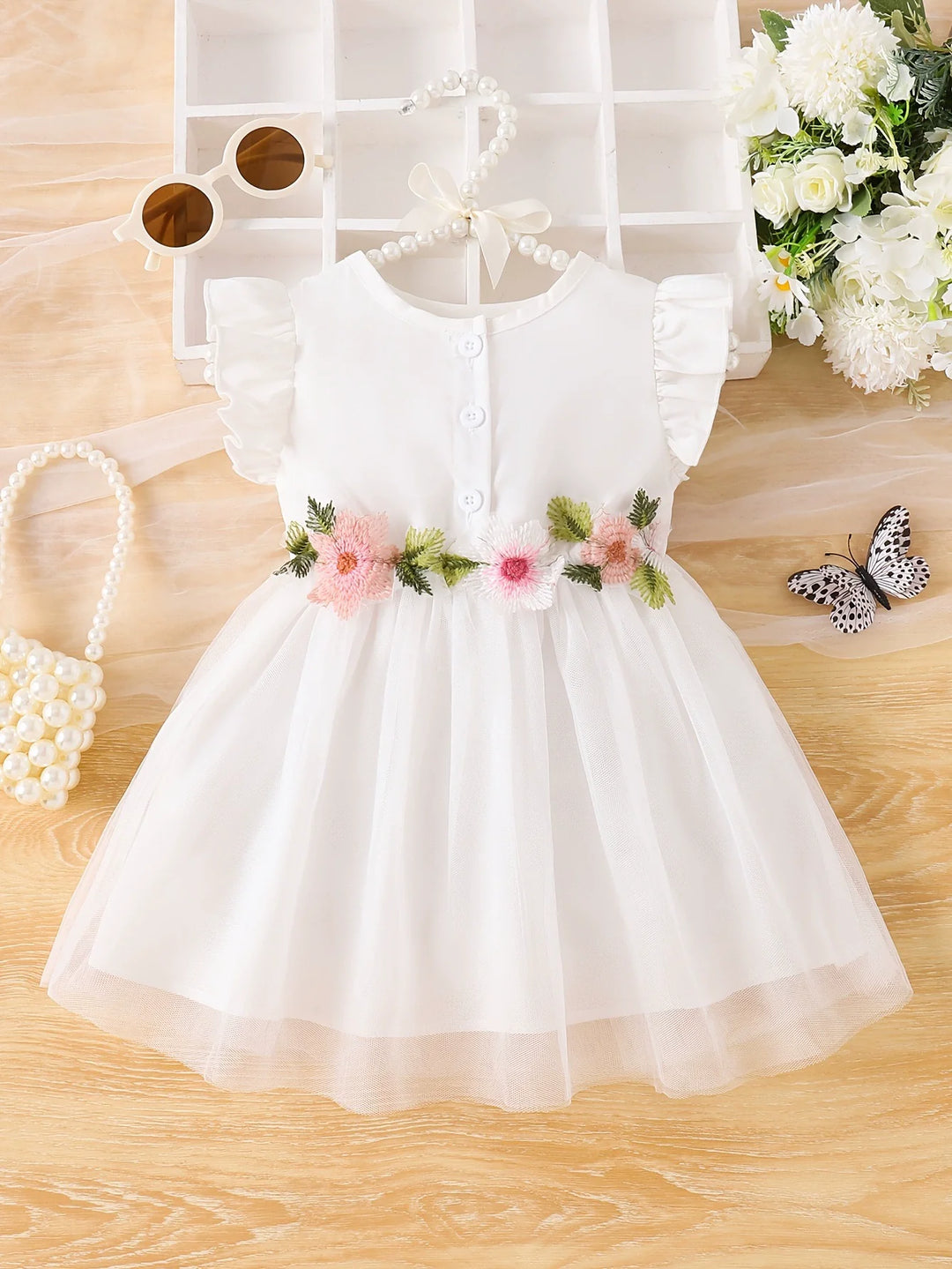 Children's Floral Ruffle Sleeve Dress