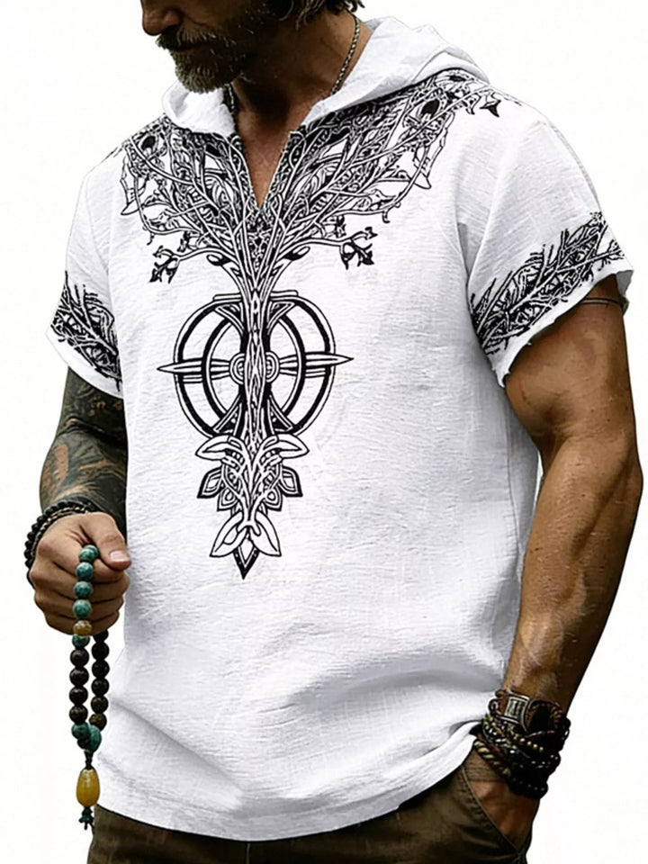 Men's Full Size Printed Hooded Short Sleeve Top Plus Size