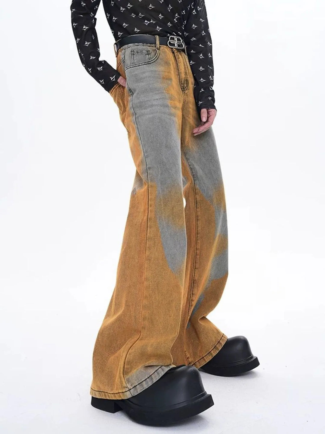 Men's Plus Size Contrast Wide Leg Flare Jeans