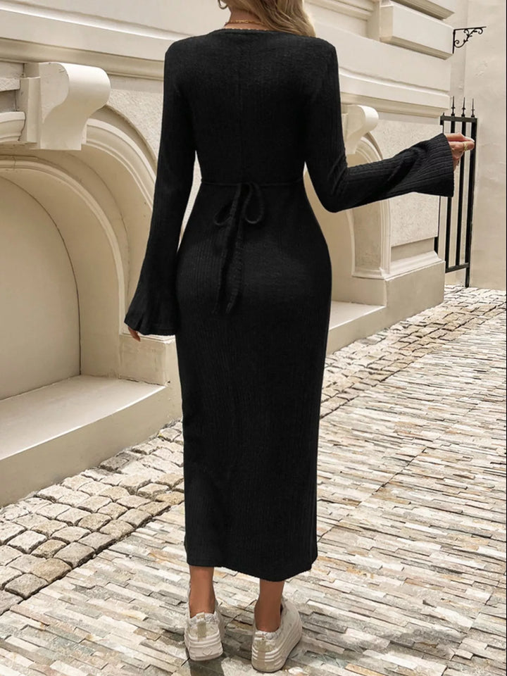 Ribbed Knit Long Sleeve Midi Dress