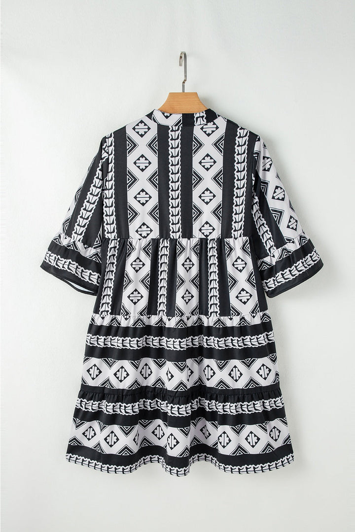 Geometric Print Ruffle Hem Mini Dress