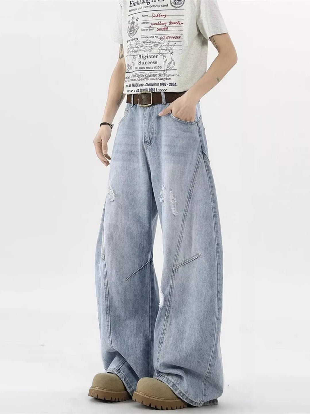 Men's Plus Size Distressed Wide Leg Jeans