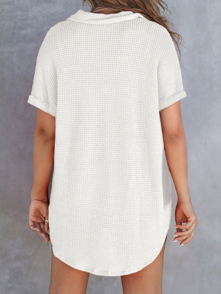 Waffle Knit Button Detail Top