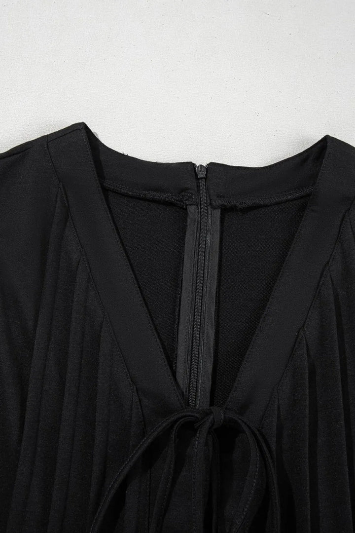 Tie V Neck Pintuck Sleeveless Loose Romper