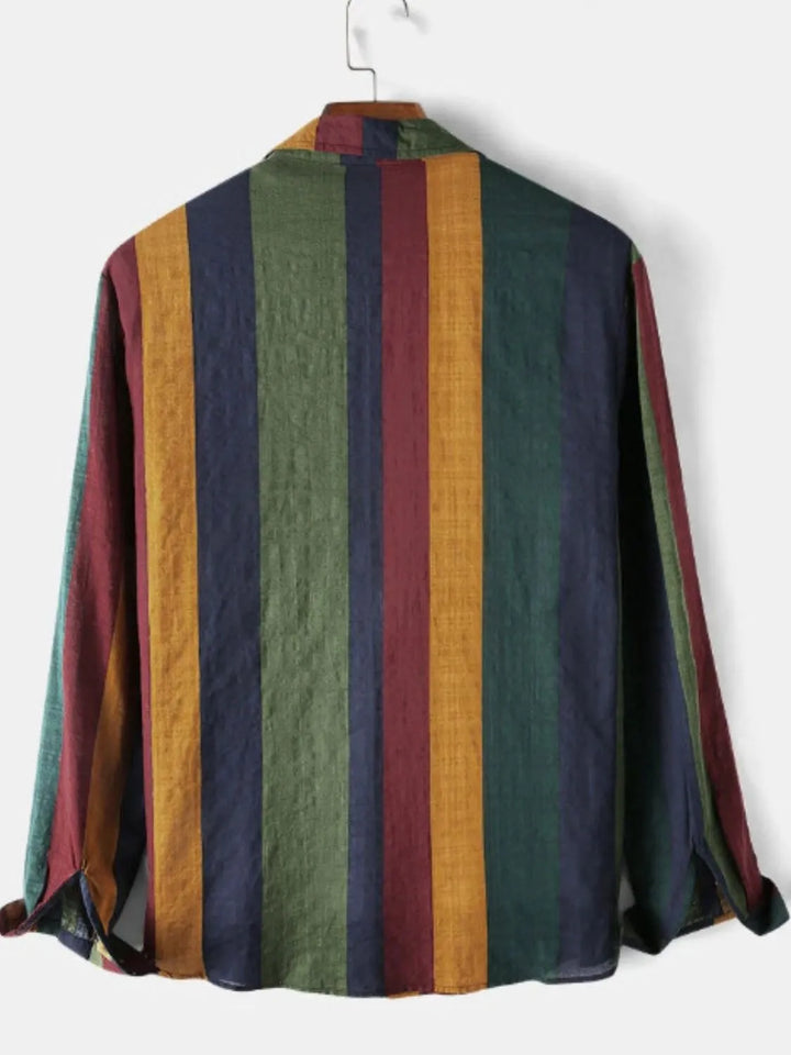 Men's Plus Size Striped Button Up Long Sleeve Shirt