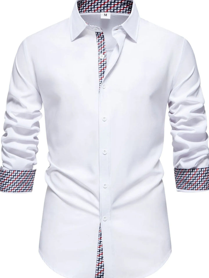 Men's Button-Down Shirt with Checkered Contrast Trim