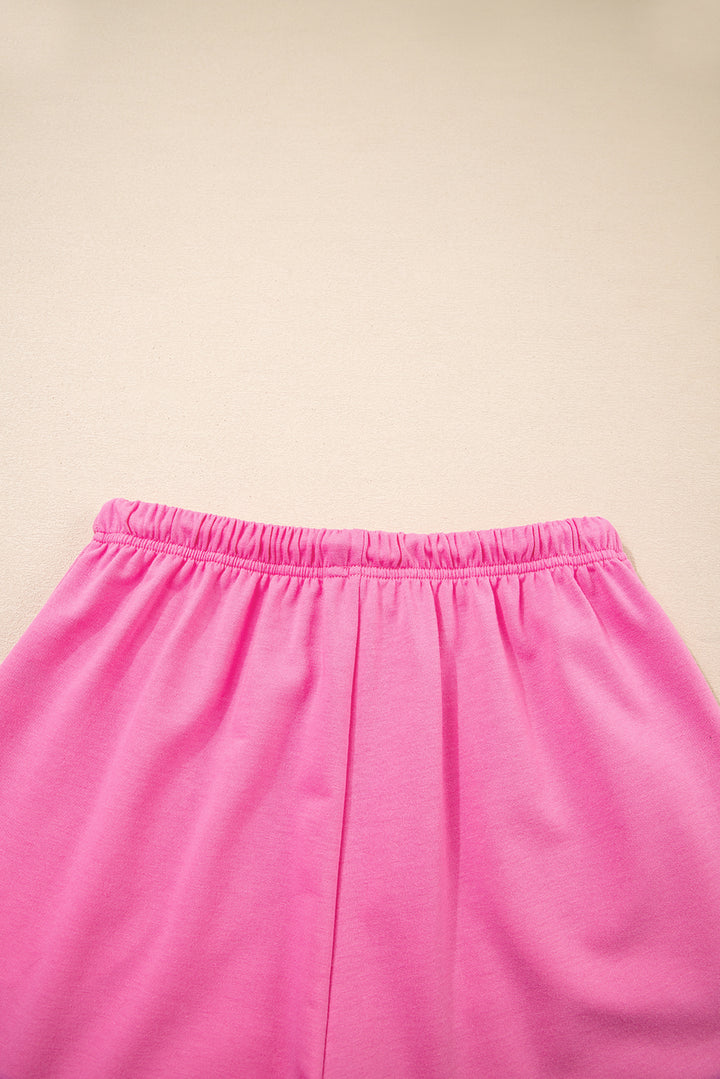 Bonbon V Neck Drop Shoulder Tee and Patchwork Drawstring Shorts Set