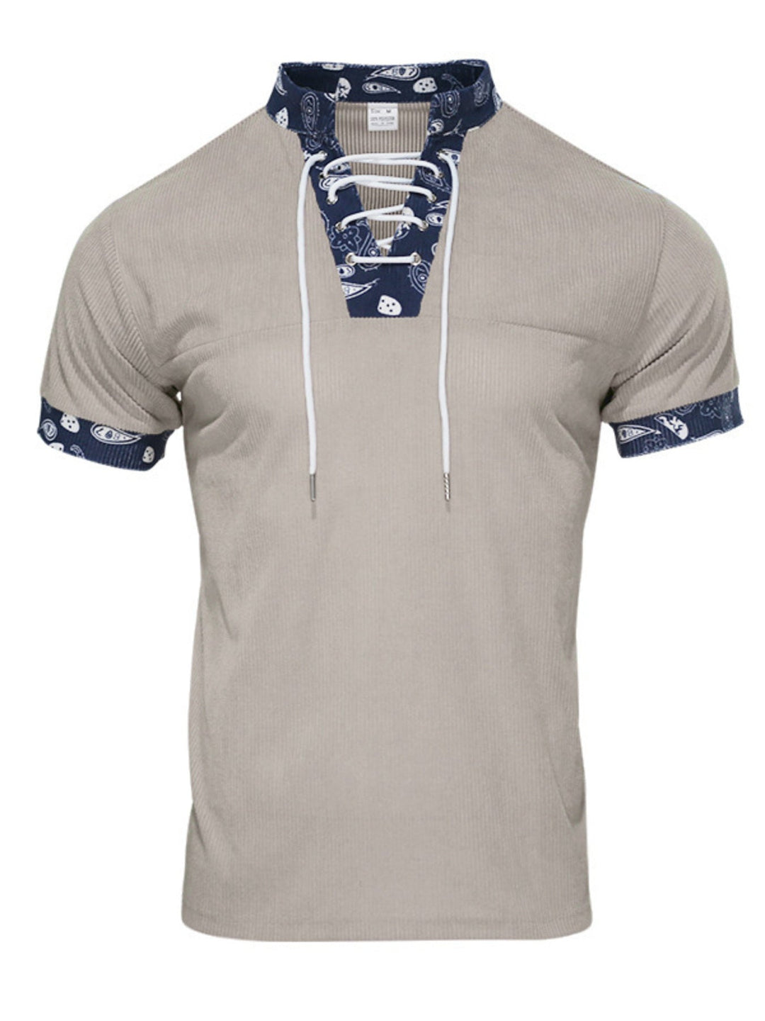 Men's Full Size Lace-Up Collar T-Shirt Plus Size