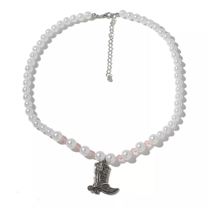 Pearl Beaded Cowboy Boot Necklace