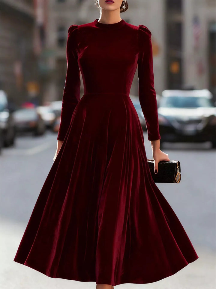 Velvet Long Sleeve A-Line Dress