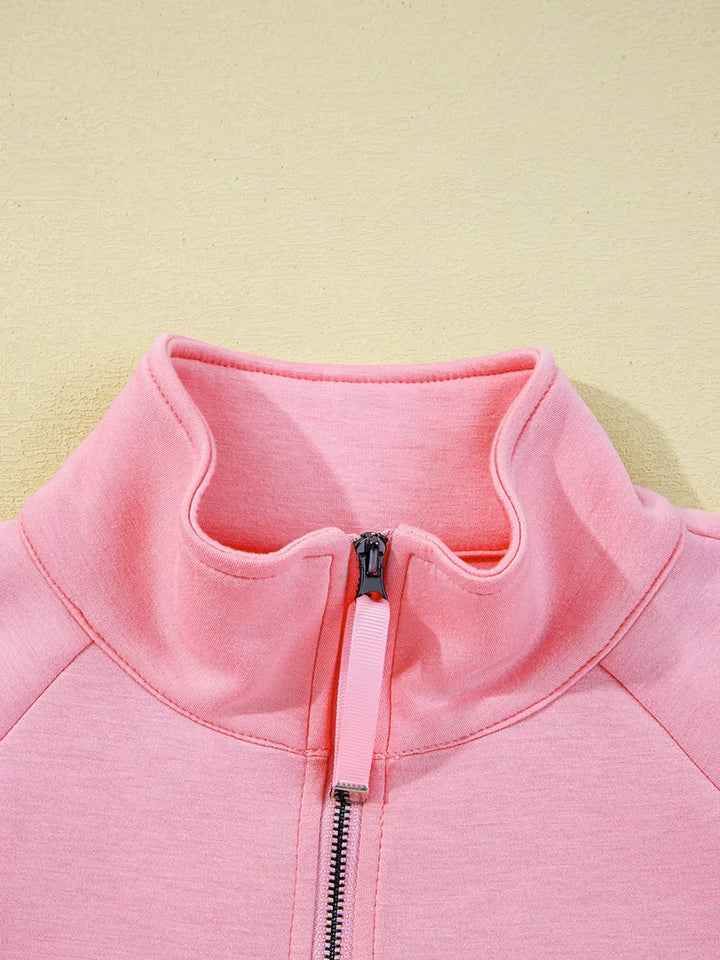 Half Zip Long Sleeve Top and Mini Skirt 2pcs Outfit