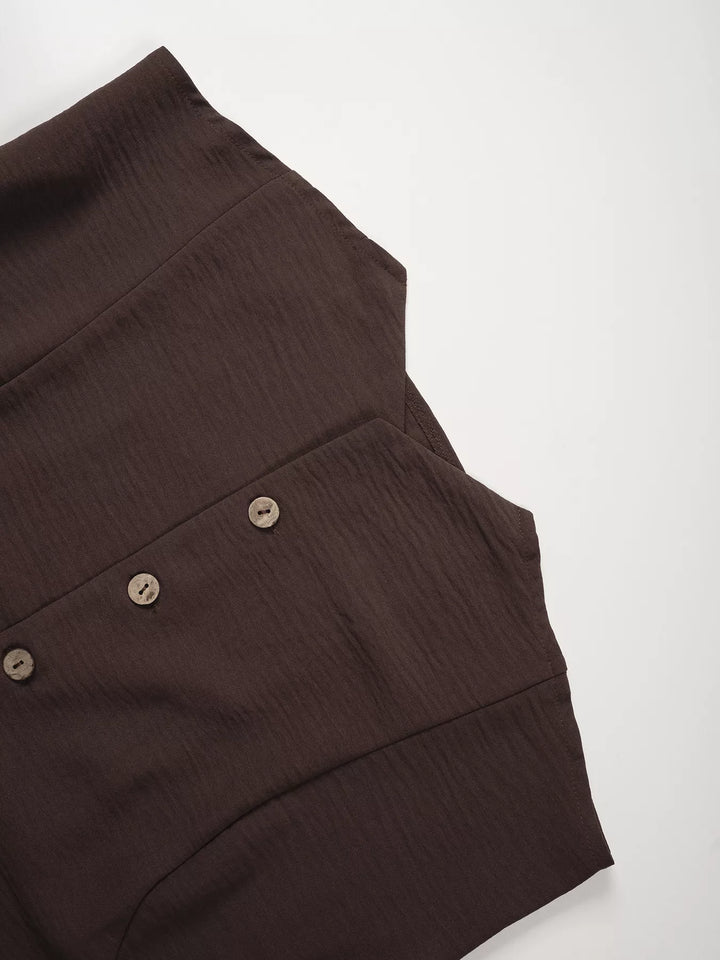Button-Down Vest & Wide Leg Pants Set