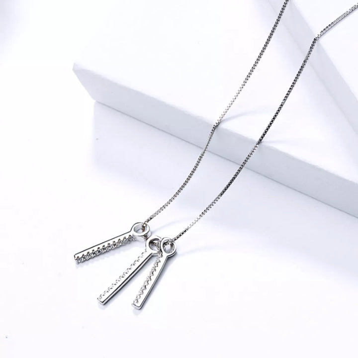 925 Sterling Silver Zircon Tassel Pendant Necklace