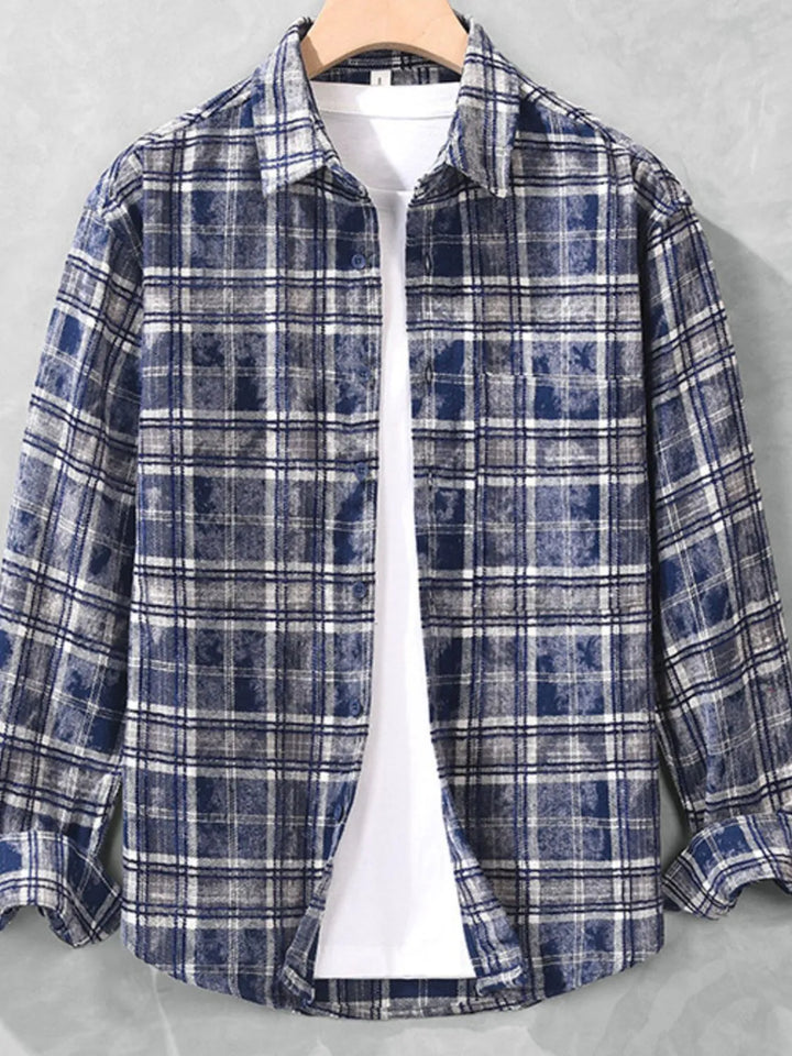 Men's Plus Size Plaid Button Up Long Sleeve Shirt