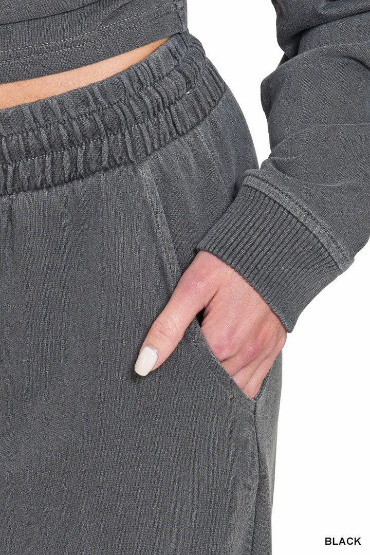 Zenana Washed F/terry Round Neck Pullover & Pants Set