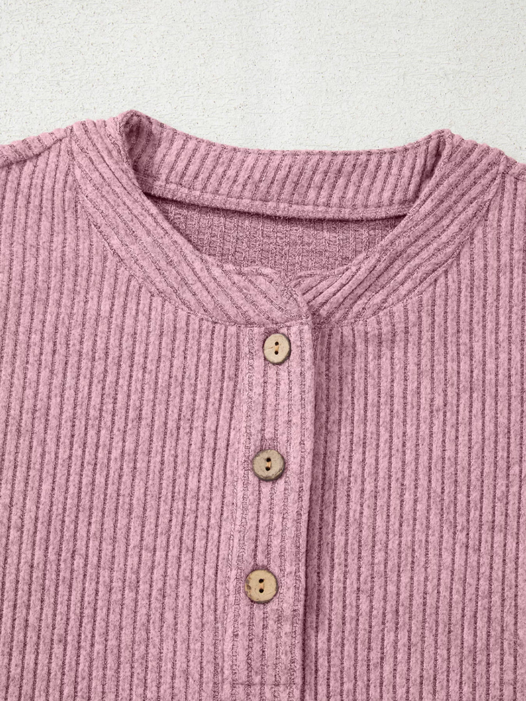 Ribbed Texture Drop Shoulder Henley Top
