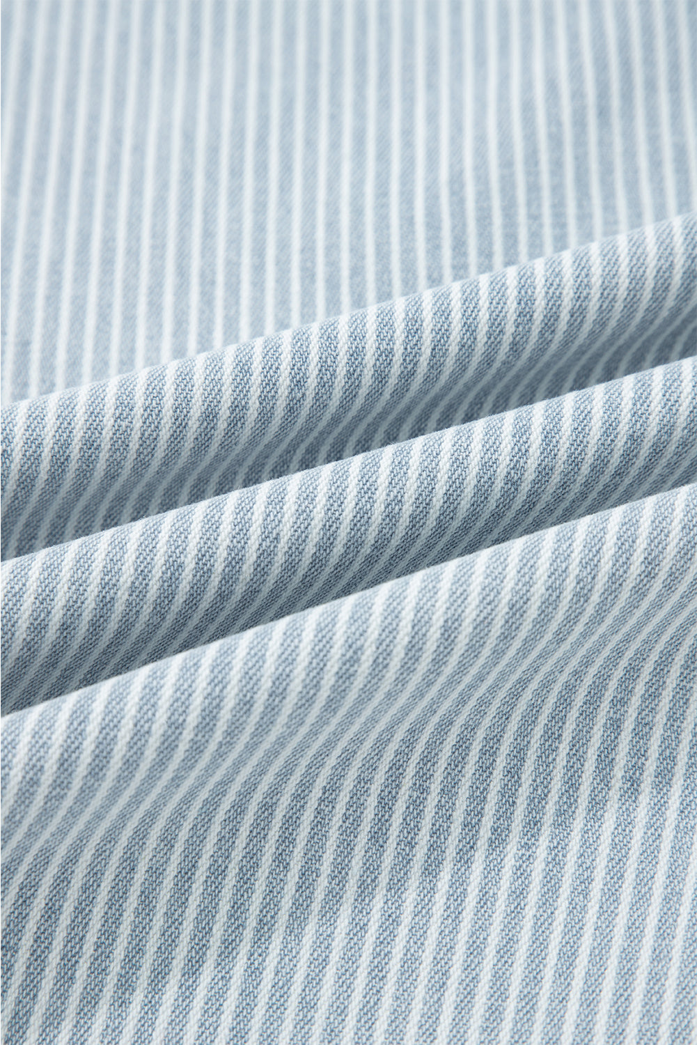 Sky Blue Stripe Button Flap Pocket Cuffed Hem Wide Leg Jeans