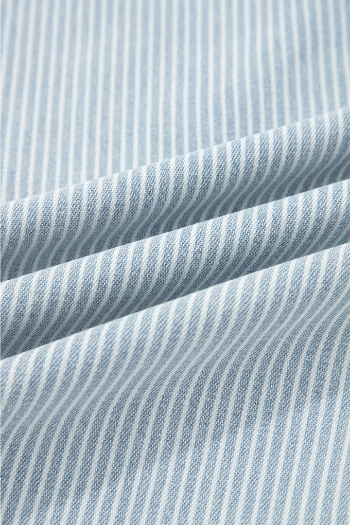 Sky Blue Stripe Button Flap Pocket Cuffed Hem Wide Leg Jeans