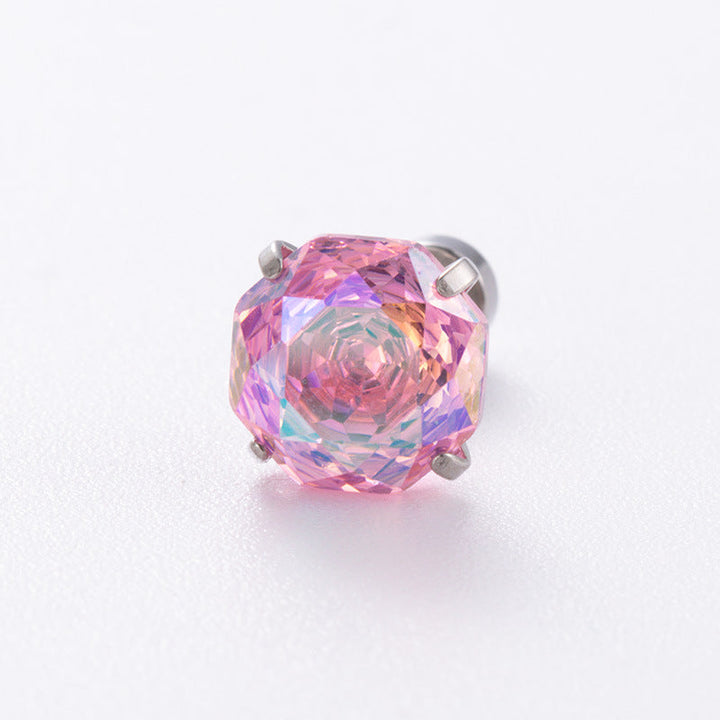 High-end, Brilliantly Reflective Octagonal Millennium Rose-cut Cubic Zirconia Stud Earrings