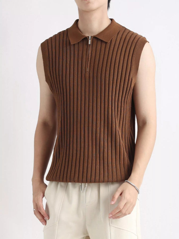Men's Plus Size Ribbed Knit Zip-Up Tank
