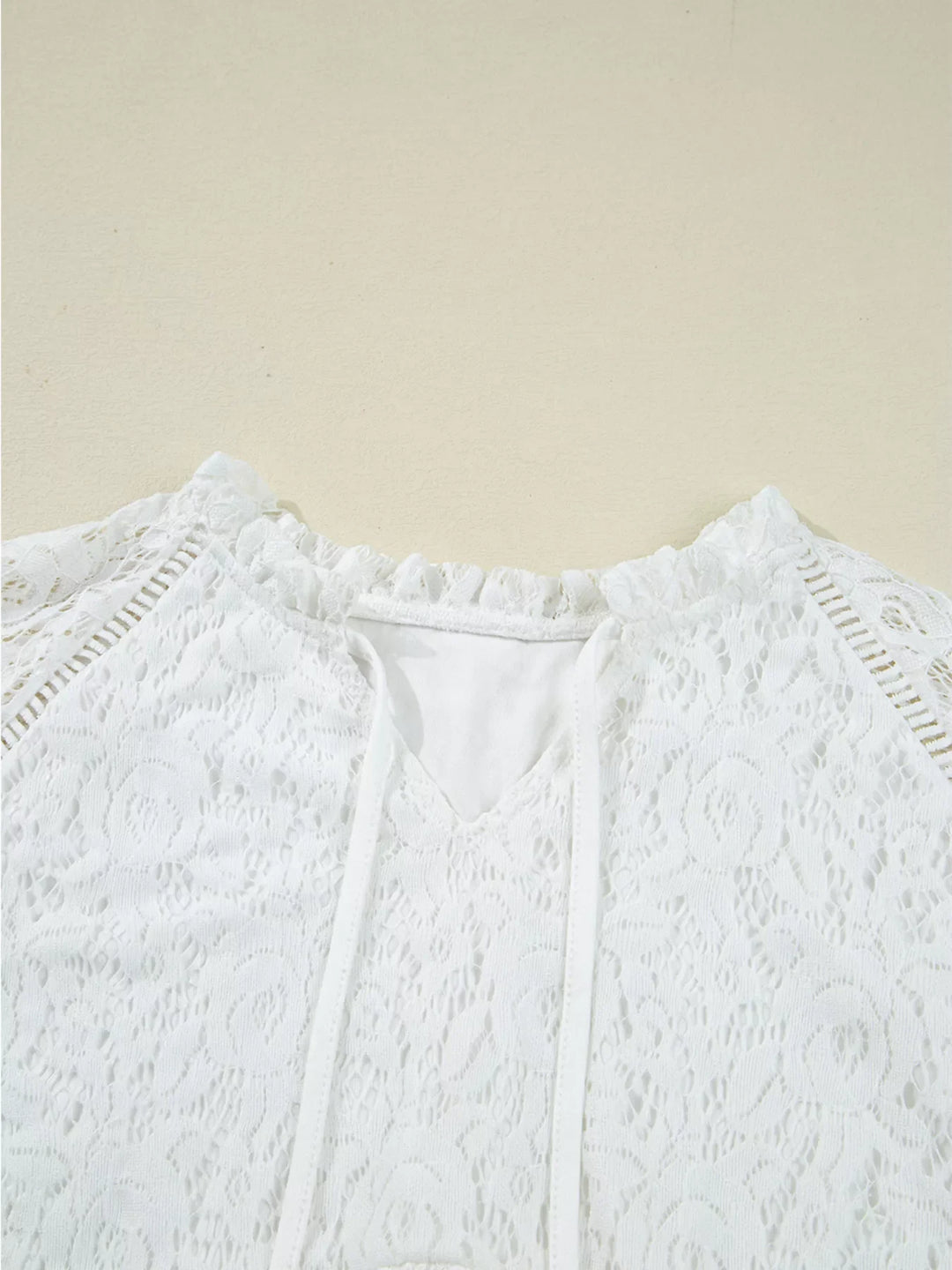 Tie Neck Lace Ruffle Detail Long Sleeve Blouse