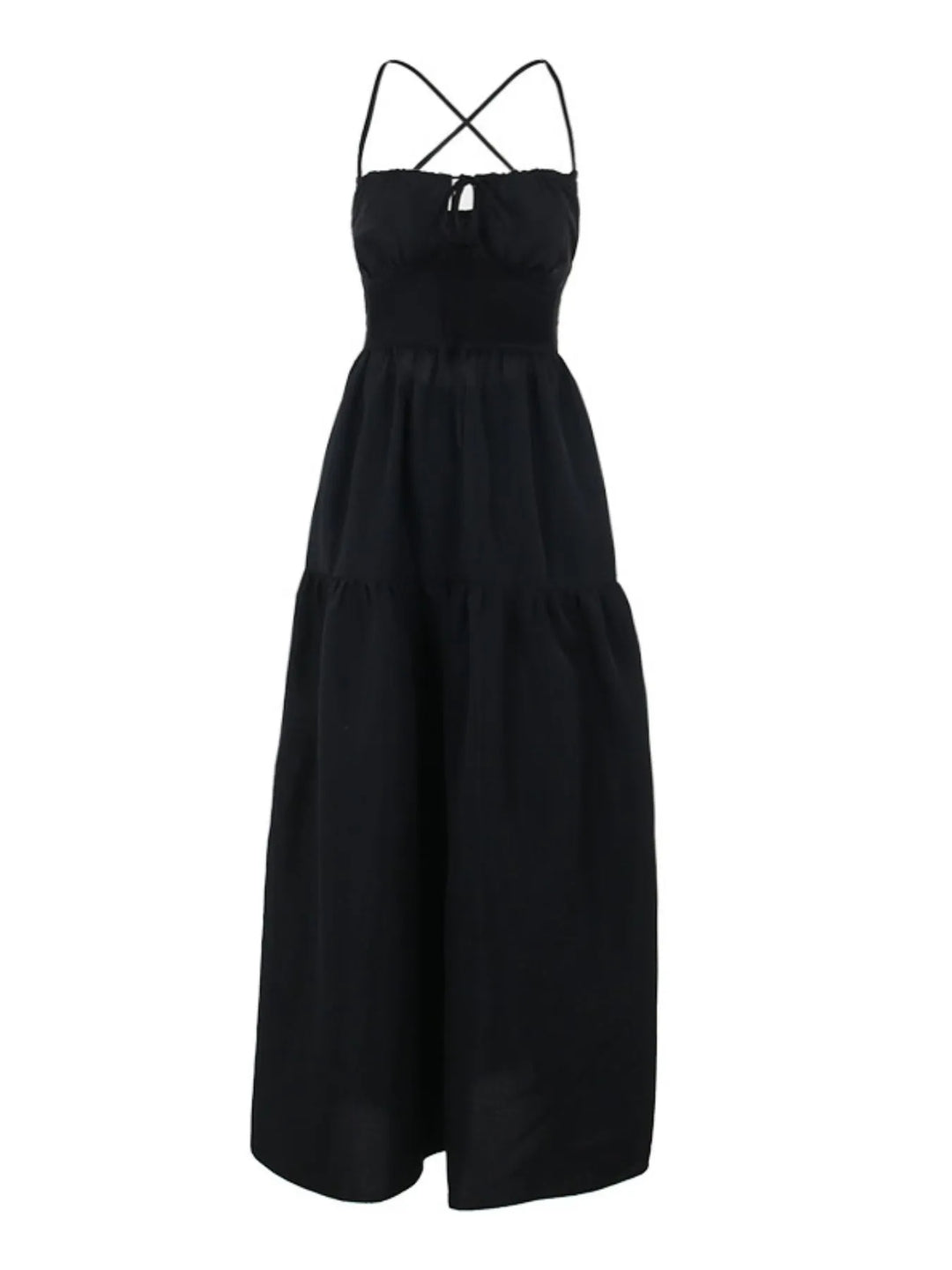 Tiered Lace Up Spaghetti Straps Maxi Dress