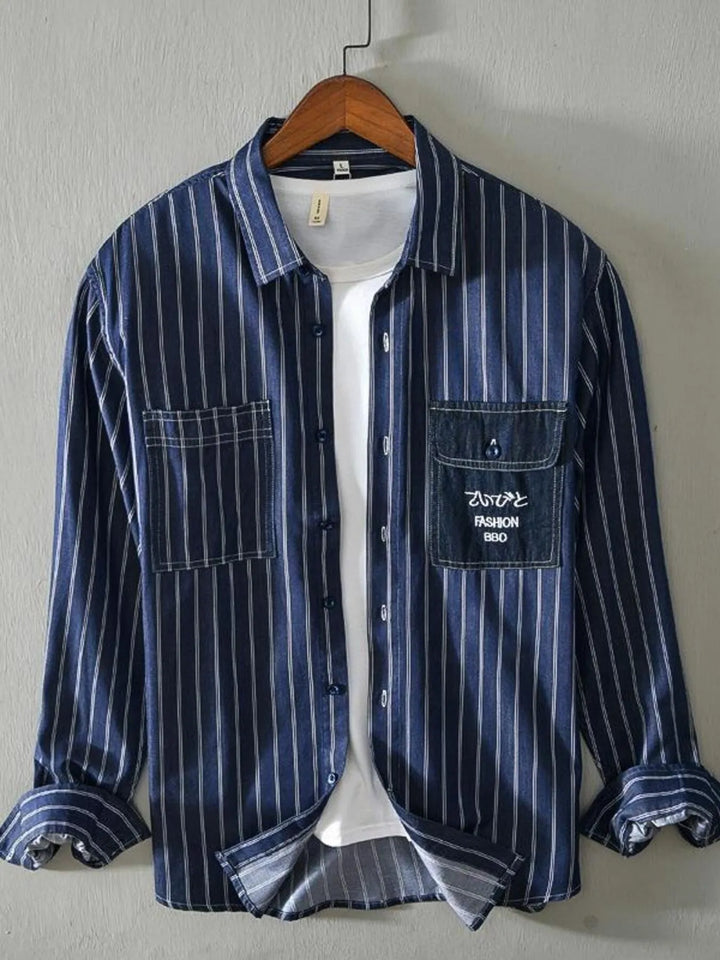 Men's Plus Size Striped Button Up Long Sleeve Shirt