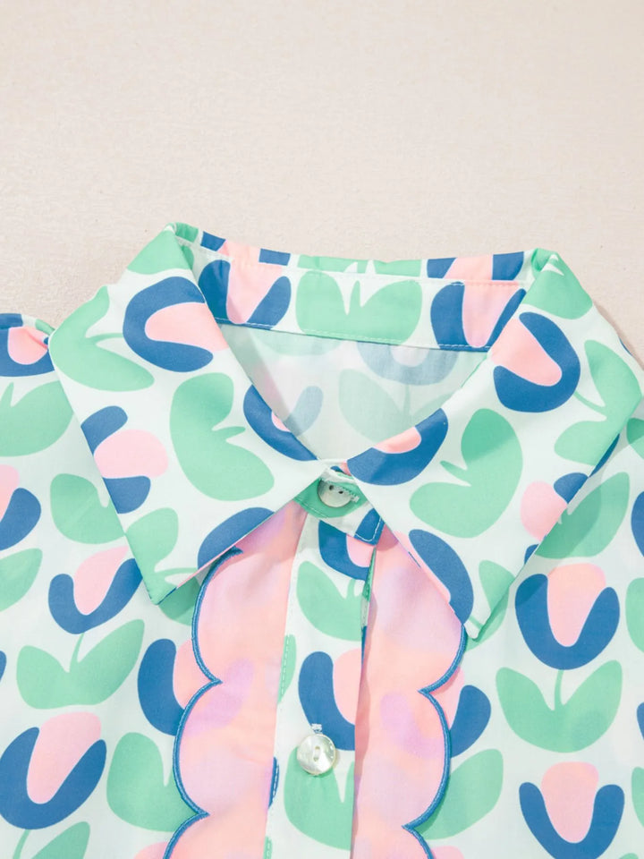 Printed Long Sleeve Shirt Dress